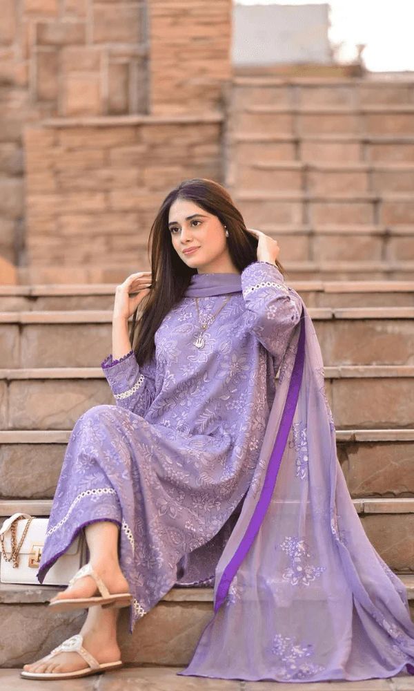 Lawn 3pc unstitched all over heavy embroidered suit with bamber embroidered dupatta