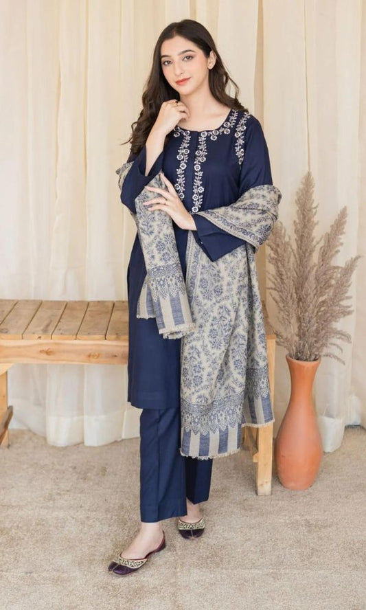 Dhanak 3pc unstitched embroidered suit