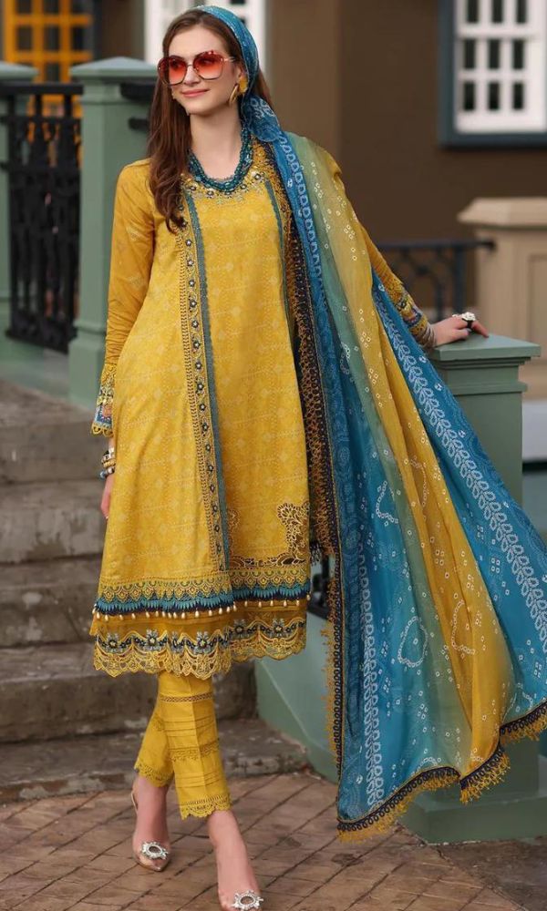 Lawn 3pc heavy embroidered and digital printed suit