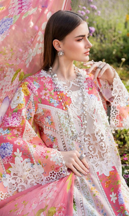 Lawn 3pc unstitched digital printed suit with patches