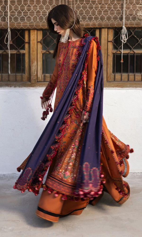 Dhanak 3pc heavy embroidered suit with embroidered shawl