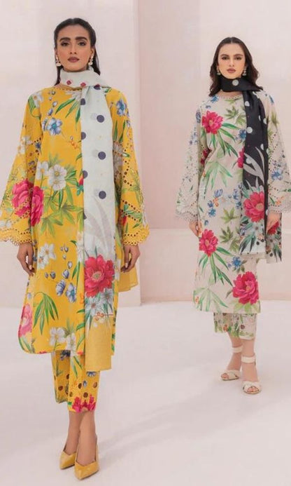 Lawn 3pc unstitched digital printed suit with patched