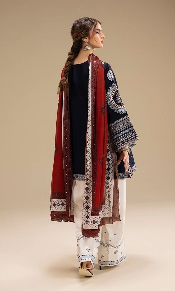 Dhanak 3pc unstitched embroidered suit with digital printed wool shawl