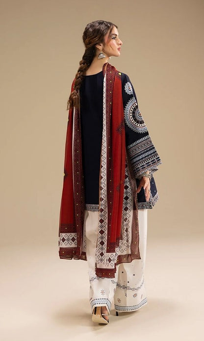 Dhanak 3pc unstitched embroidered suit with digital printed wool shawl