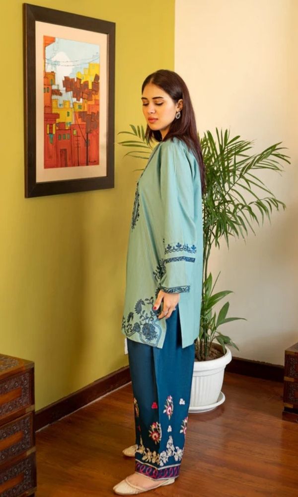Dhanak 2pc unstitched embroidered suit with embroidered trouser