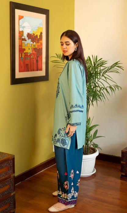 Dhanak 2pc unstitched embroidered suit with embroidered trouser