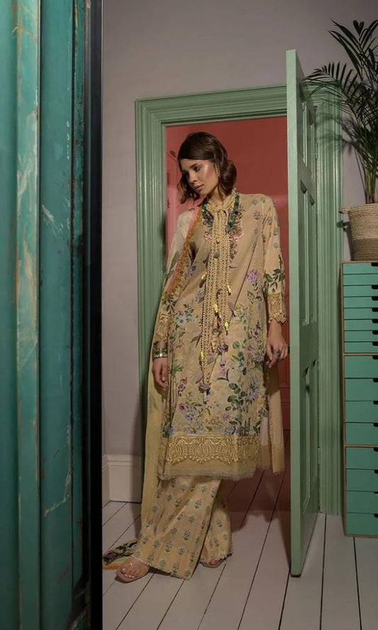 Lawn 3pc digital printed suit with patched and silk dupatta
