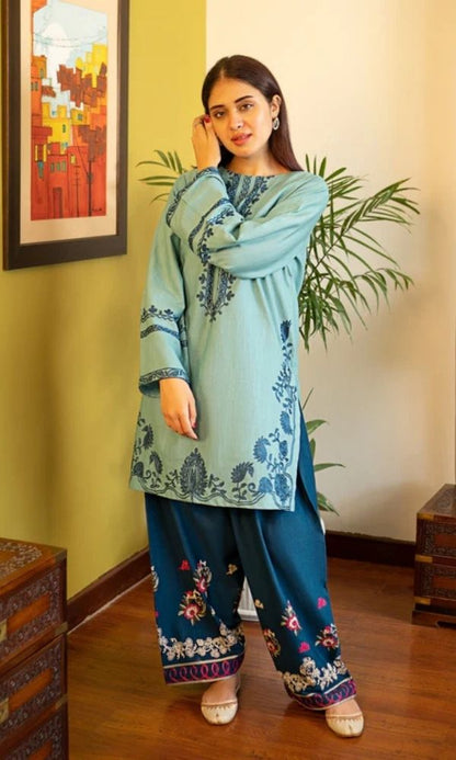 Dhanak 2pc unstitched embroidered suit with embroidered trouser