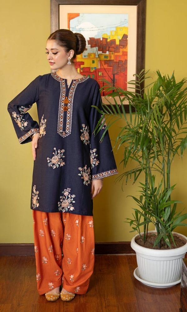 Dhanak 2pc unstitched embroiered suit with embroidered trouser