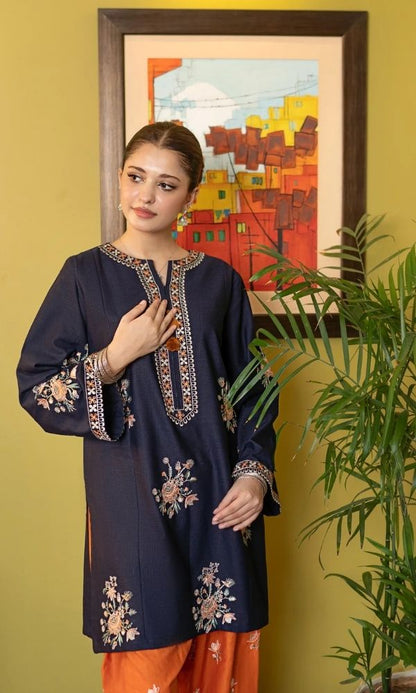 Dhanak 2pc unstitched embroiered suit with embroidered trouser
