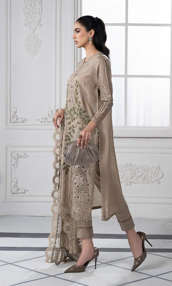 Lawn 3pc unstitched luxury heavy chiken kari embroidery with embroidered patches