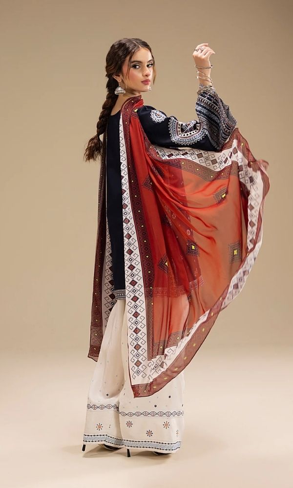 Dhanak 3pc unstitched embroidered suit with digital printed wool shawl