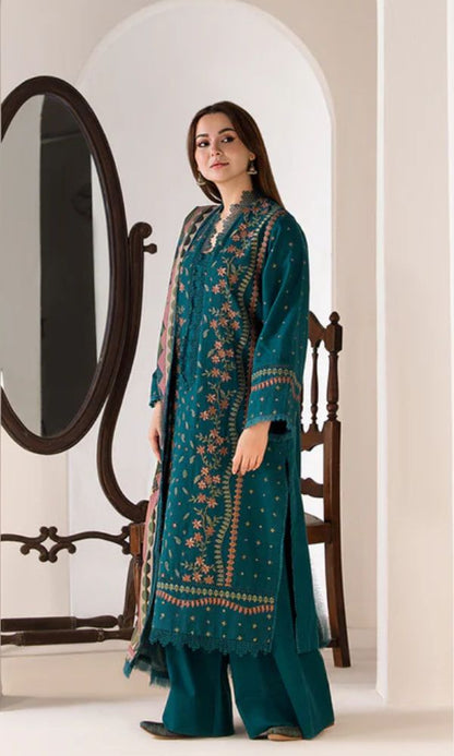 Dhanak 3pc unstitched heavy embroidered suit
