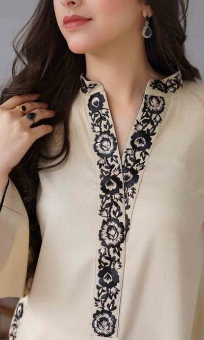 Dhanak 3pc unstitched suit with embroidered shawl and patches