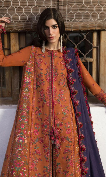 Dhanak 3pc heavy embroidered suit with embroidered shawl