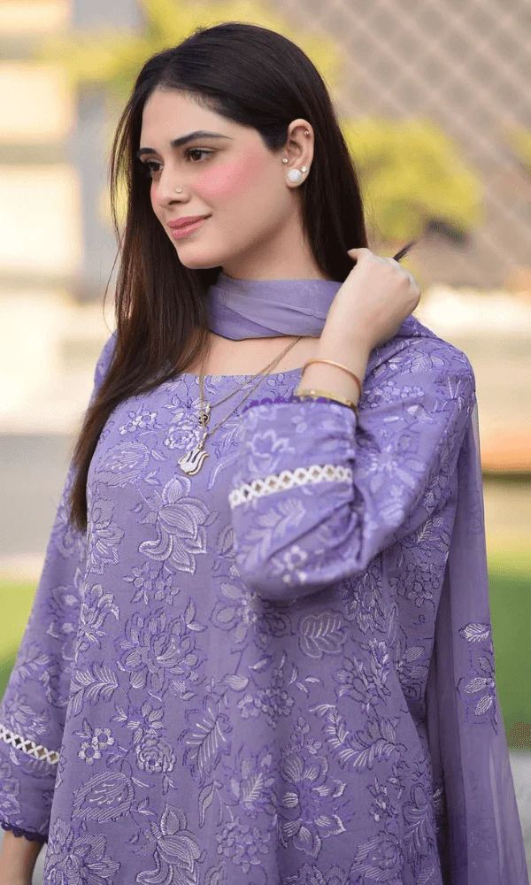 Lawn 3pc unstitched all over heavy embroidered suit with bamber embroidered dupatta