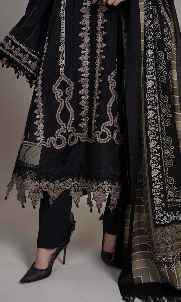 Dhanak 3pc heavy embroidered shirt with wool digital printed shawl