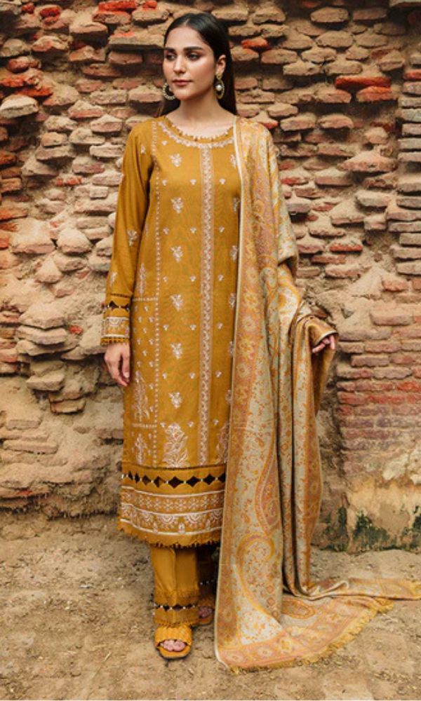 Dhanak 3pc unstitched heavy embroidered suit with digital printed shawl