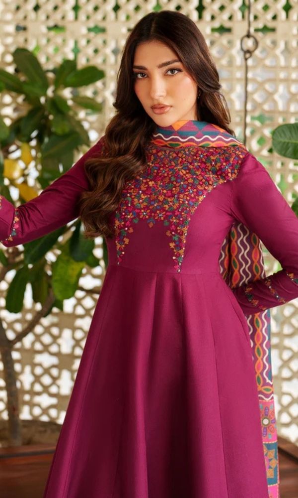 Dhanak 3pc unstiched embroiered suit woth twill digital printed shawl