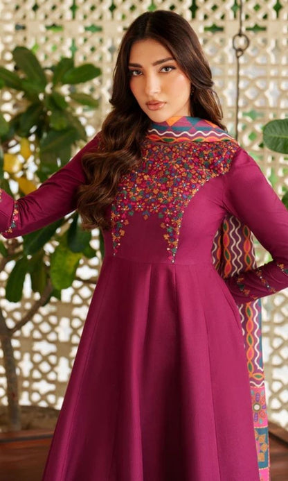 Dhanak 3pc unstiched embroiered suit woth twill digital printed shawl