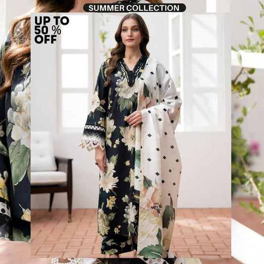 Lawn 3pc digital printed suit 2024 summer