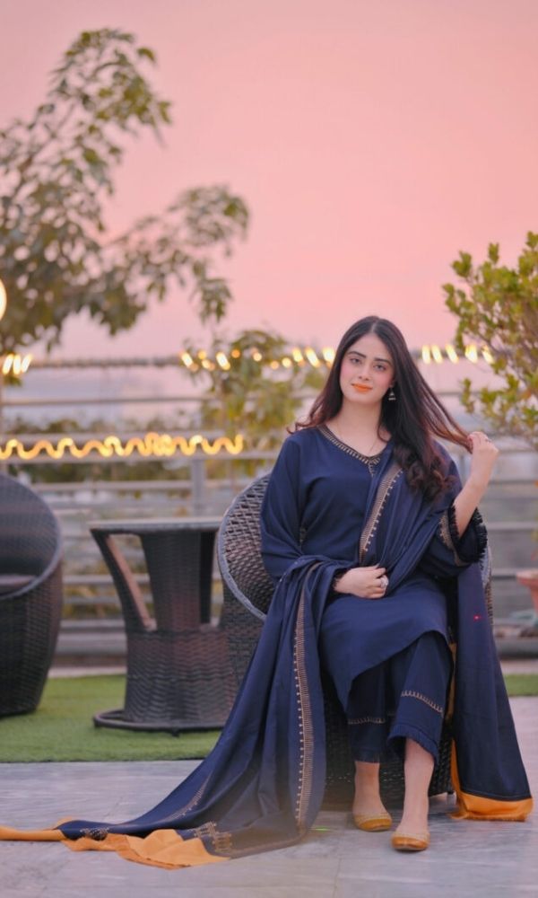 Dhanak 3pc unstitched suit with patches and digital printed wool shawl