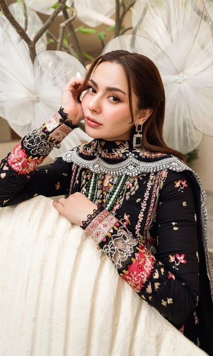 Dhanak 3pc unstitched embroidered suit with bamber embroidered dupatta