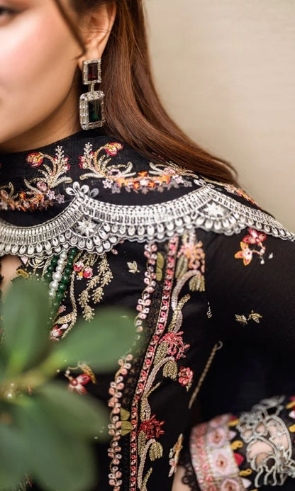 Dhanak 3pc unstitched embroidered suit with bamber embroidered dupatta