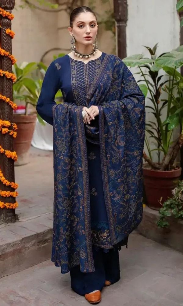 Dhanak 3pc heavy embroidered shirt with dhanak heavy embroidered shawl