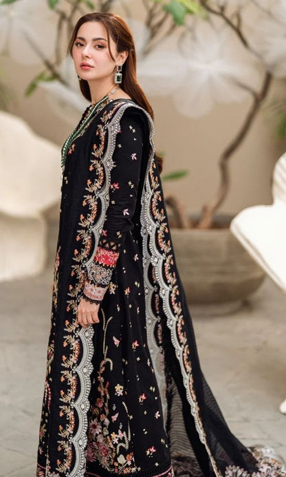 Dhanak 3pc unstitched embroidered suit with bamber embroidered dupatta