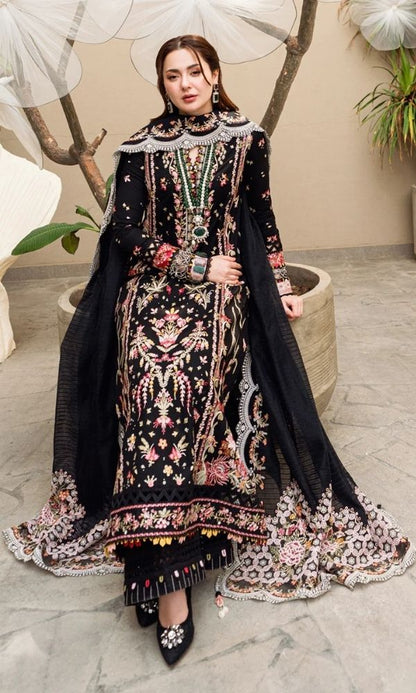 Dhanak 3pc unstitched embroidered suit with bamber embroidered dupatta