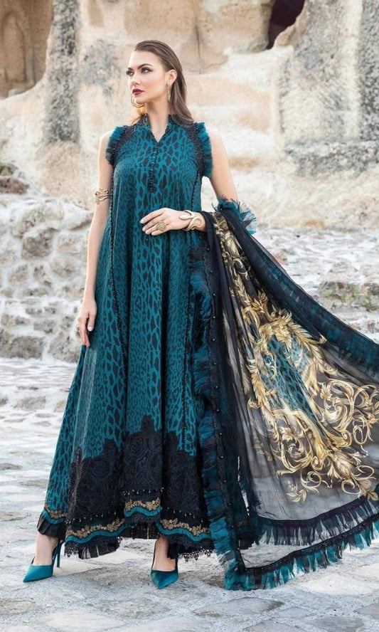 Lawn 3pc digital printed suit with patches and silk printed dupatta