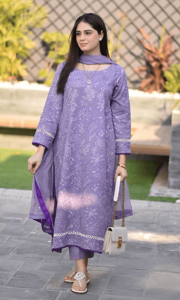 Lawn 3pc unstitched all over heavy embroidered suit with bamber embroidered dupatta