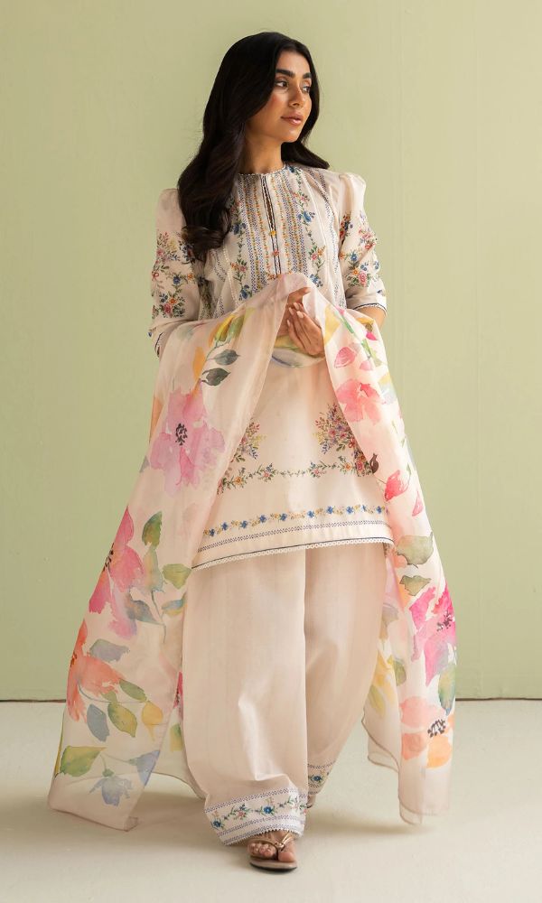 Lawn 3pc unstitched digital printed suit with silk digital printed dupatta