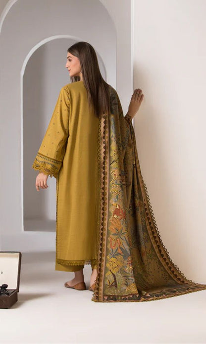 Lawn 3pc unstitched heavy embroidered suit with poly lawn digital printed dupatta