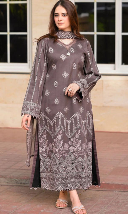 Dhanak 3pc unstitched suit wth same embroidered shawl