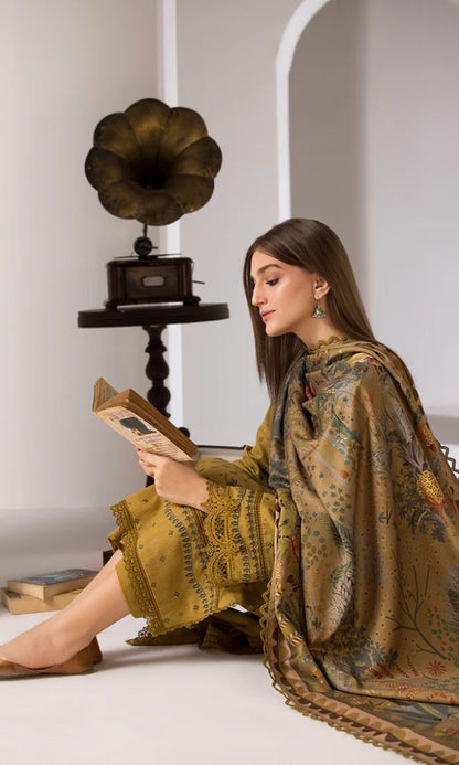 Dhanak 3pc unstitched heavy embroidered suit