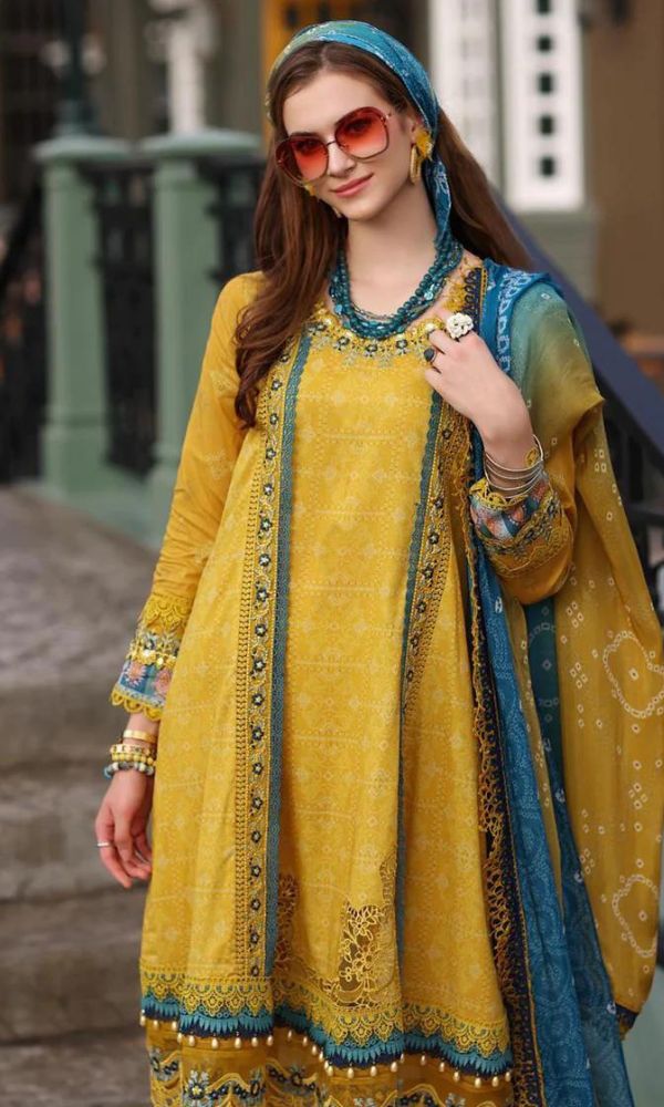 Lawn 3pc heavy embroidered and digital printed suit