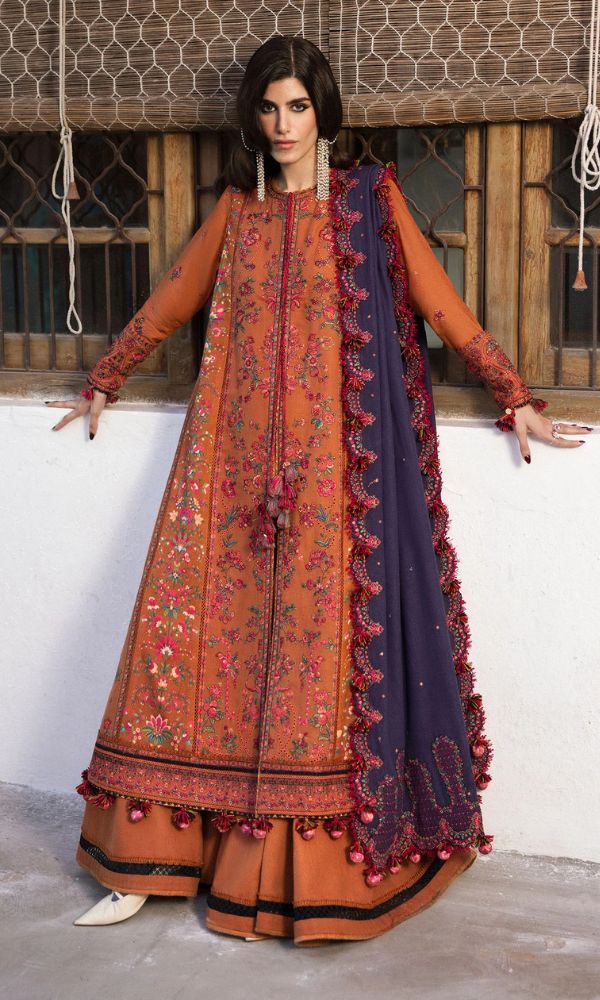 Dhanak 3pc heavy embroidered suit with embroidered shawl