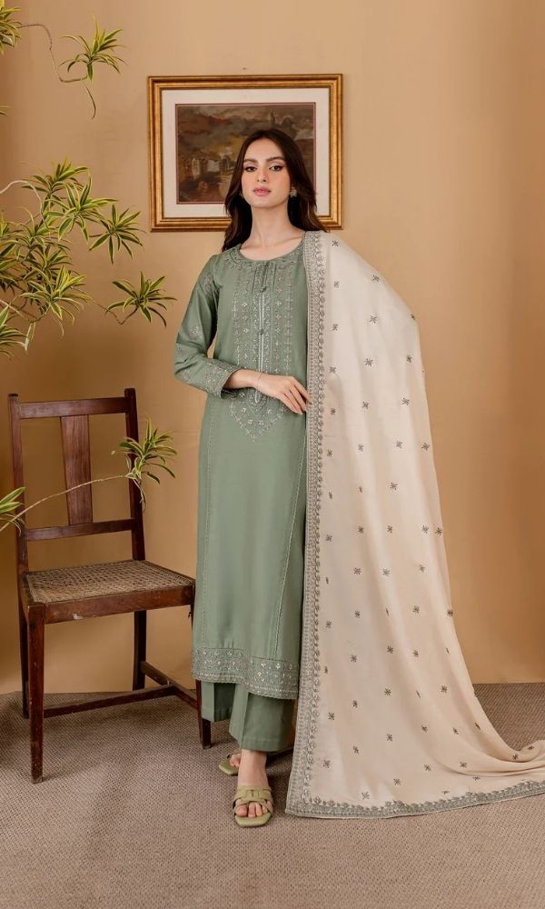 Dhanak 3pc unstitched embroidered suit