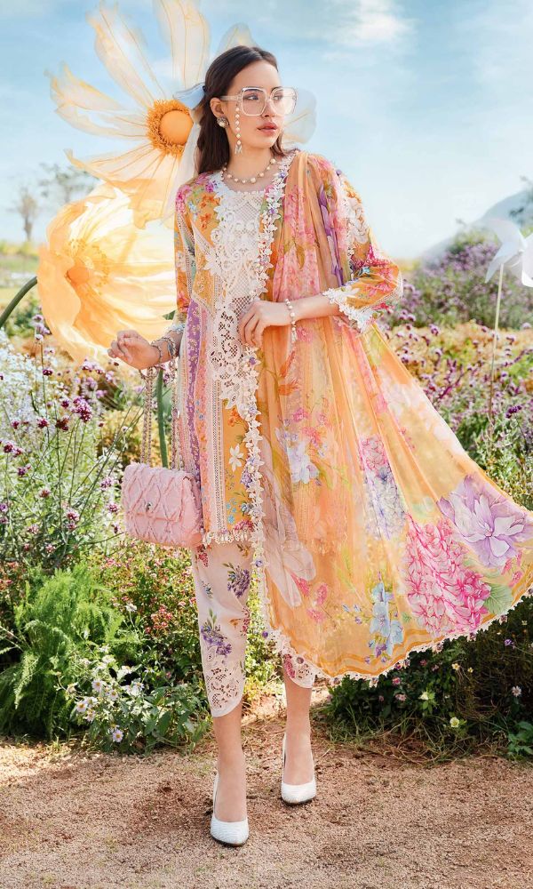 Lawn 3pc digital printed suit with patches