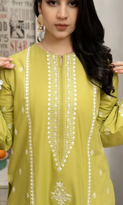 Dhanak 3pc unstitched embroidered shirt with embroidered trouser