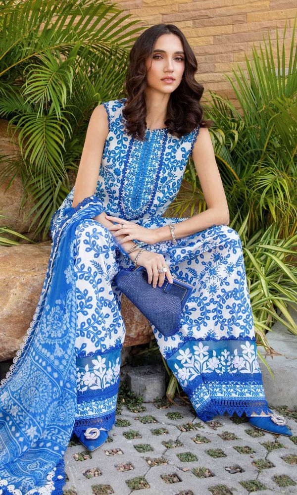 Lawn 3pc unstitched digital print suit with patches