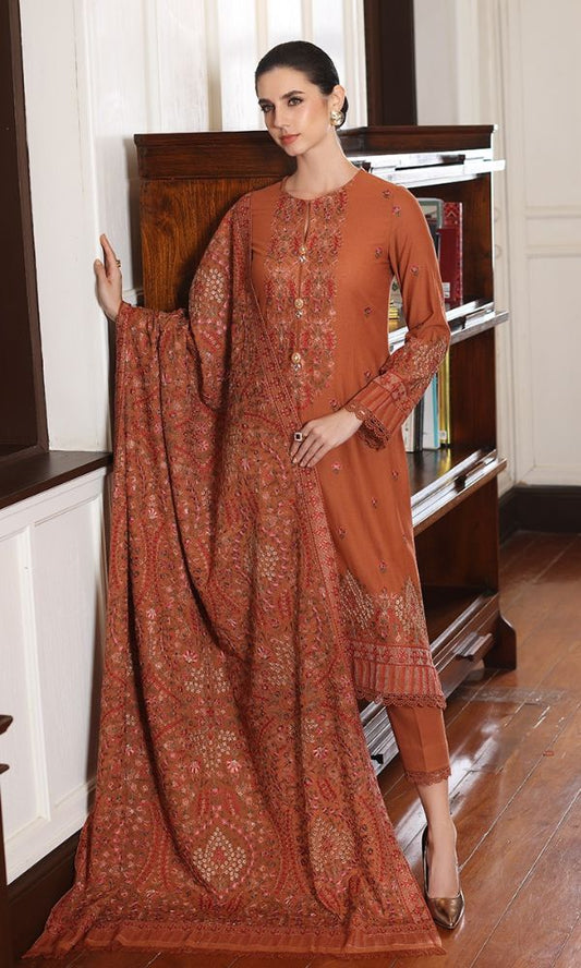 Dhanak 3pc unstitched heavy embroidered suit with fully embroidered shawl