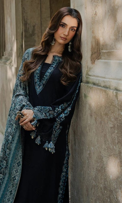 Dhanak 3pc unstitched fully embroidered suit with twill digital printed dupatta