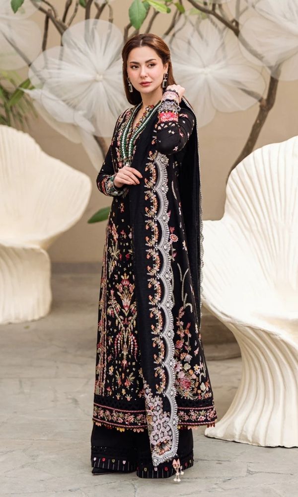 Dhanak 3pc unstitched embroidered suit with bamber embroidered dupatta