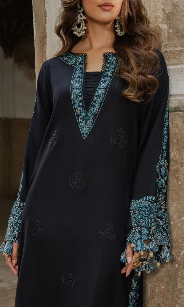 Dhanak 3pc unstitched fully embroidered suit with twill digital printed dupatta