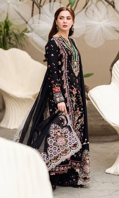 Dhanak 3pc unstitched embroidered suit with bamber embroidered dupatta