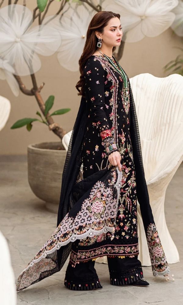 Dhanak 3pc unstitched embroidered suit with bamber embroidered dupatta