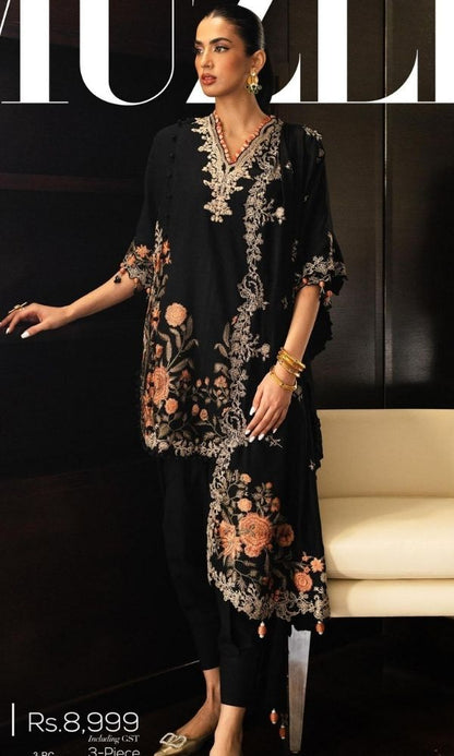 Dhanak 3pc heavy embroidered shirt with dhanak embroidered pallu shawl